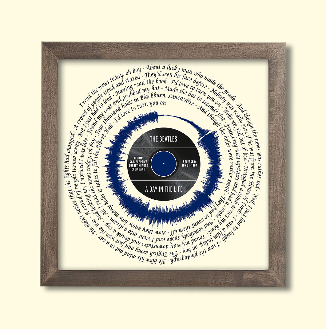 Beatles A Day In The Life Song Lyrics Wall Art | Beatles Song Lyrics | Soundwave Art | Gift For Him