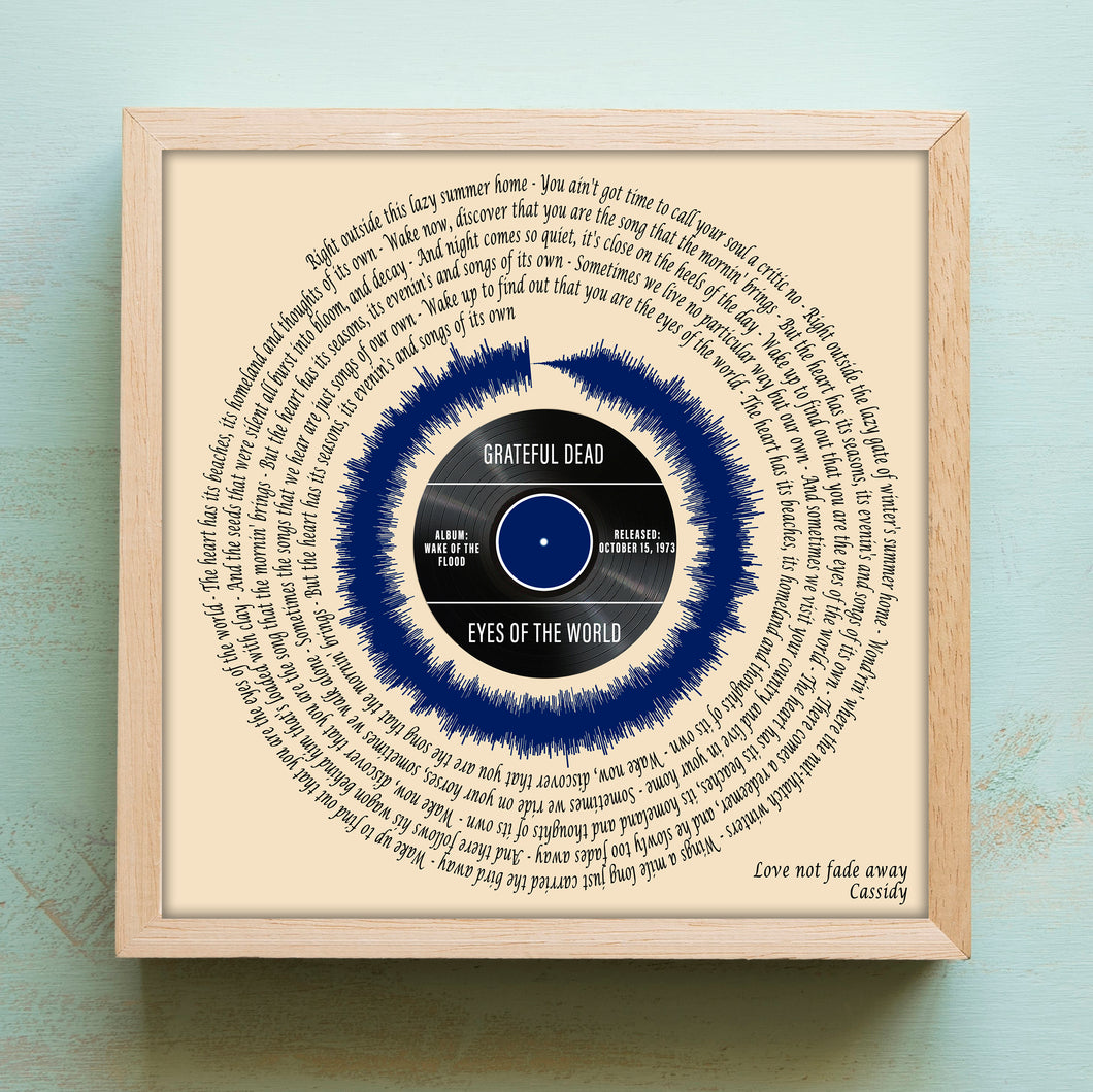 Grateful Dead Song Lyrics Wall Art | Eyes Of The World Lyrics | Soundwave Art | Birthday Gift For Dad | Song Lyrics Art