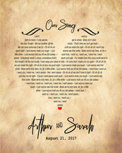 Load image into Gallery viewer, Song Lyrics Wall Art - Paper Anniversary Gift For Couples