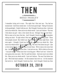 Song Lyrics Wall Art Poster | One Year Anniversary Gift For Husband | "Then" Brad Paisley Song Lyrics Gift